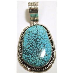 Navajo Spider Web Kingman Turquoise Sterling Silver Pendant - Eugene Belone