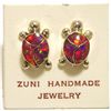 Image 1 : Zuni Red Opal Inlay Sterling Silver Turtle Post Earrings - Vernon Waikaniwa