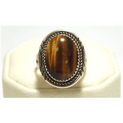 Navajo Tiger's Eye Sterling Silver Women's Ring - Herman Lee