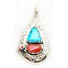 Image 1 : Zuni Coral and Turquoise Medium Teardrop Snake Pendant - Effie Calavaza