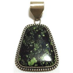 Old Pawn Navajo Green / Black Turquoise Matrix Sterling Silver Pendant - Kirk Smith