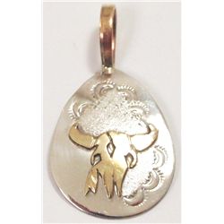 Navajo 12k Gold Fill over Sterling Silver Cow Skull Pendant - Roger Jones