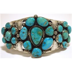 Old Pawn Navajo Morenci Turquoise Sterling Silver Cuff Bracelet - Mary Morgan