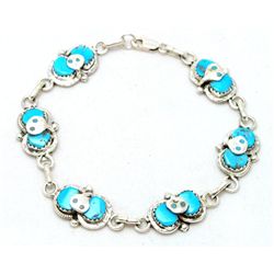 Zuni Turquoise Snake Sterling Silver Link Bracelet - Effie Calavaza