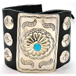 Navajo Turquoise Sterling Silver Large Bow Guard - Crystal Morgan