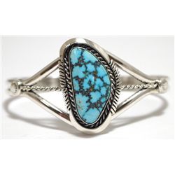 Navajo Spider Web Kingman Turquoise Sterling Silver Cuff Bracelet - Eugene Belone