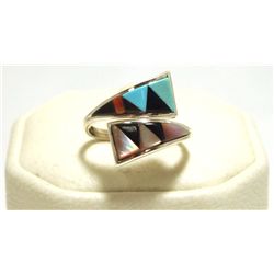 Zuni Multi-Stone Inlay Sterling Silver Adjustable Women's Ring - Cena Woobthee