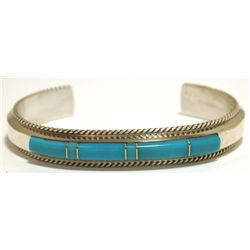 Navajo Turquoise Inlay Sterling Silver Cuff Bracelet - Fran Yazzie