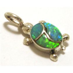 Zuni Green Opal Inlay Sterling Silver Turtle Pendant - Vernon Waikaniwa