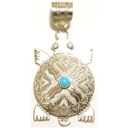 Navajo Turquoise Sterling Silver Turtle Pendant - Alonzo Mariano