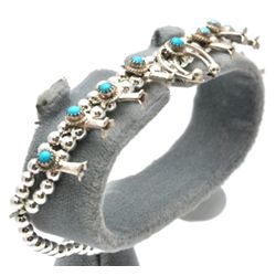 Navajo Turquoise Sterling Silver Squash Blossom Bracelet - Larry Curley