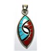 Image 1 : Zuni Onyx, Coral and Turquoise Sharp Oval Pendant - Amy Quandelacy