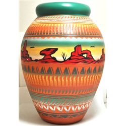 Navajo Painted Monument Valley Etched Pottery - Aaron Watchman