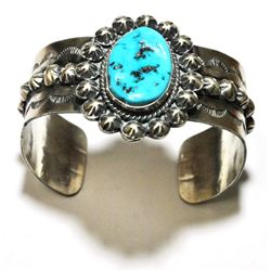 Navajo Sleeping Beauty Turquoise Sterling Silver Cuff Bracelet - Mary Ann Spencer