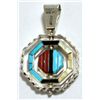 Image 2 : Zuni Multi-Stone Sun Face Multi-Spinner Sterling Silver Pendant - Don Dewa