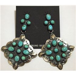 Navajo Turquoise Sterling Silver Post Earrings - Albert J Brown