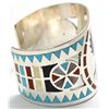 Image 3 : Zuni Multi-Stone Inlay Knifewing Kachina Sterling Silver Cuff Bracelet - Dennis & Nancy Edaakie