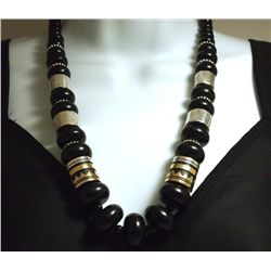 Navajo Onyx & 12k Gold Fill Beads Sterling Silver Necklace - Tommy Singer