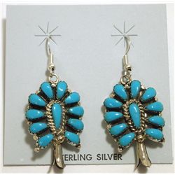 Navajo Turquoise Sterling Silver Squash Blossom French Hook Earrings - Lisa Williams