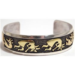 Navajo 12k Gold Fill & Sterling Silver Kokopelli Cuff Bracelet - Tommy Singer