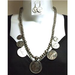 Navajo Sterling Silver Multi-Coin Necklace & Earrings Set - Paul Livingston