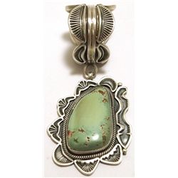 Old Pawn Navajo Green Mountain Turquoise Sterling Silver Pendant - Kirk Smith