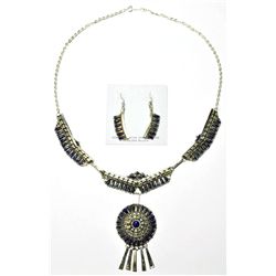 Navajo Lapis Lazuli Sterling Silver Necklace & Earrings Set - Violet Begay