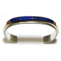 Navajo Lapis Lazuli Inlay Sterling Silver Cuff Bracelet - Fran Yazzie