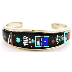 Navajo Multi-Stone Inlay Night Sky Sterling Silver Cuff Bracelet - Erwin Tsosie