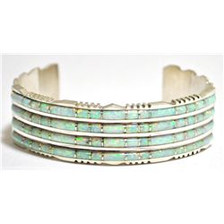 Zuni White Opal Sterling Silver Cuff Bracelet - Sheldon Lalio