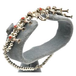 Navajo Coral Sterling Silver Squash Blossom Bracelet - Larry Curley