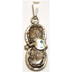 Zuni Wild Horse Sterling Silver Snake w/ Turquoise Eyes Pendant - Effie Calavaza