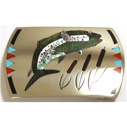 Zuni Multi-Stone Inlay Trout Sterling Silver Buckle - Dale Edaakie