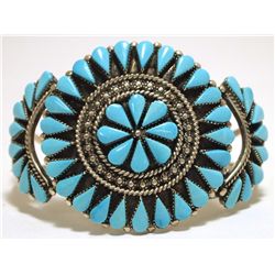 Zuni Turquoise Sterling Silver Cuff Bracelet - Augustine Pinto