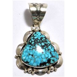 Navajo Spider Web Turquoise Sterling Silver Pendant - Mary Ann Spencer