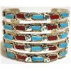 Image 1 : Zuni Coral & Turquoise Sterling Silver 5-Row Snake Cuff Bracelet - Effie Calavaza