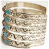 Image 3 : Zuni Coral & Turquoise Sterling Silver 5-Row Snake Cuff Bracelet - Effie Calavaza