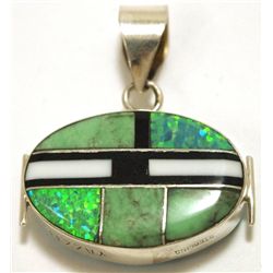 Navajo Multi-Stone Reversible Inlay Sterling Silver Pendant - Edison Yazzie