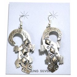 Navajo Lizard Sterling Silver French Hook Earrings - Tim Yazzie