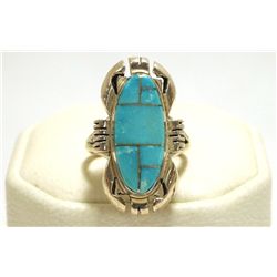 Navajo Turquoise Inlay Sterling Silver Women's Ring - Ray Jack