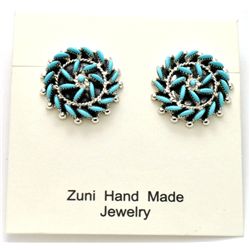 Zuni Turquoise Sterling Silver Earrings - Octavius & Irma Seowtewa