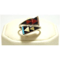 Zuni Multi-Stone Inlay Sterling Silver Adjustable Women's Ring - Cena Woobthee