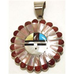 Zuni Multi-Stone Inlay Sun Face Sterling Silver Pendant - Verdel & Esther Niiha