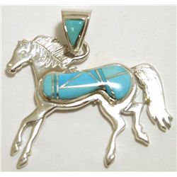 Navajo Turquoise Sterling Silver Horse Pendant - Calvin Begay