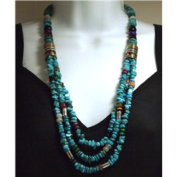 Navajo Turquoise & Multi-Stone 3-Strand Necklace - Tommy Singer