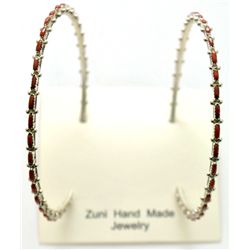 Zuni Coral Large Hoop Earrings - Alvin Hughte