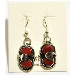 Zuni Coral Snake Sterling Silver French Hook Earrings - Effie Calavaza