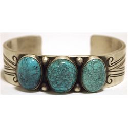 Old Pawn Navajo Mountain Turquoise Sterling Silver Cuff Bracelet - Calvin Martinez