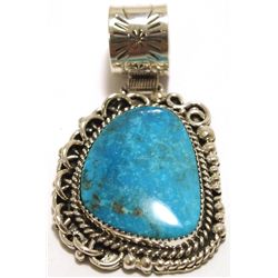 Navajo Kingman Turquoise Sterling Silver Pendant - Vivian Jones