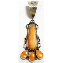 Navajo Orange Spiny Oyster Sterling Silver Pendant - Dean Brown